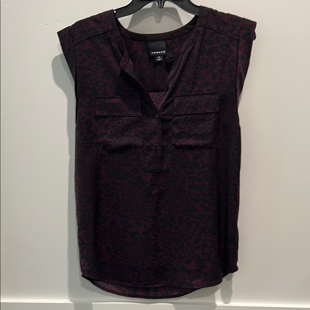 Trouve Black and Purple Animal Print Blouse